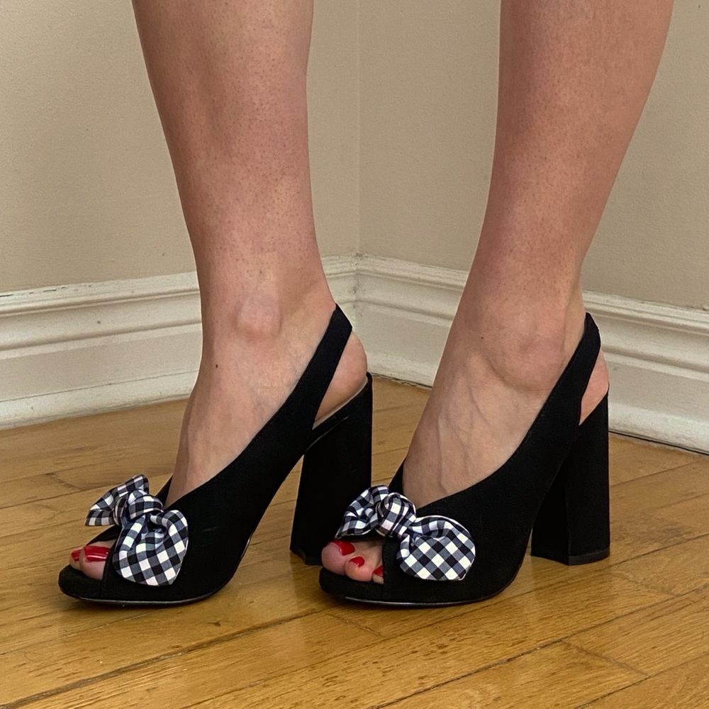 Nine West slingback block heels with gingham bows - size 6.5